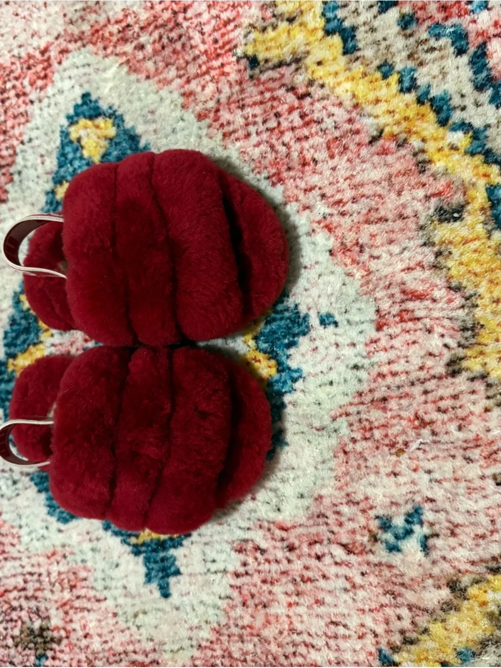 UGG Red Plush Fur Slide Sandals with Branded Strap